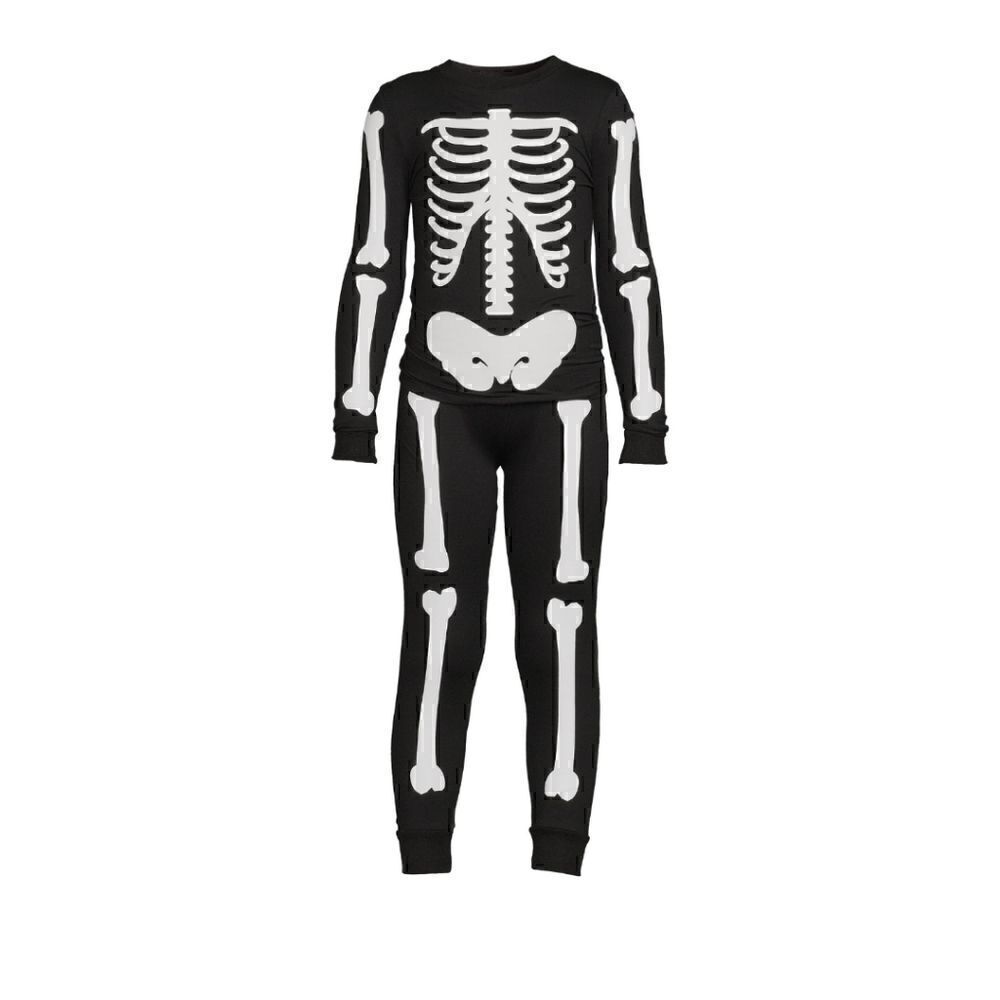 Nwt Kids Glow In The Dark Halloween Skeleton 2 Piece Pajama Set